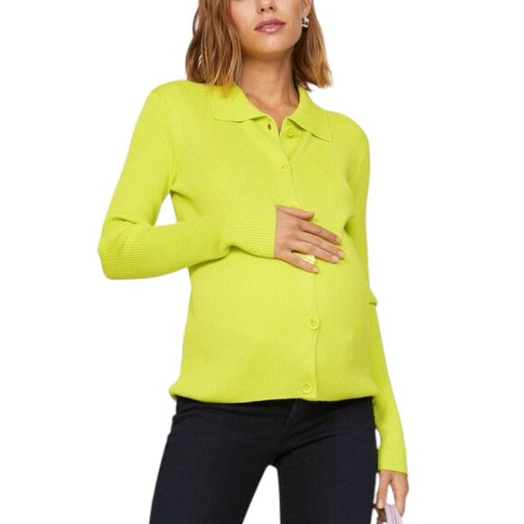 Emilia George Yellow Ribbed Eliza Maternity Top M - Picture 1 of 6